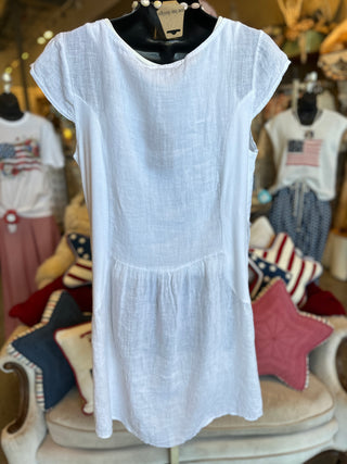 Linen Embroidery Mini Dress in Black, Khaki, White or Red