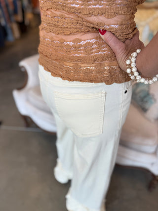 Cream Ruffle Hem Pants
