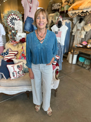 Pol White or Blue Whimsy Blouse