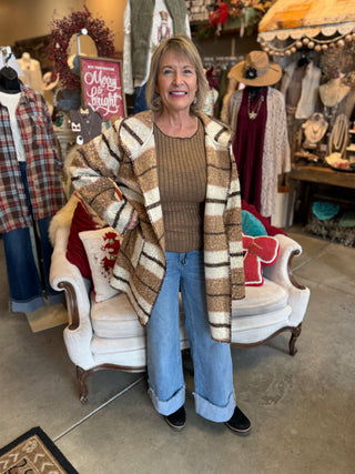 Mocha Plaid Teddy Fur Jacket