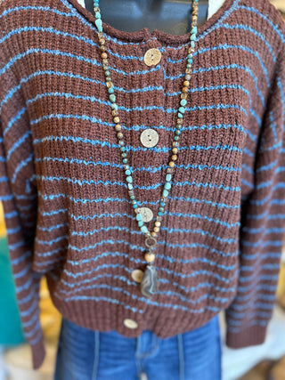 Brown Sugar Striped Textured Knit Cardigan Sweater