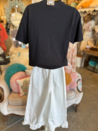 Ruffle Wide Leg Twill Pant in Denim or White