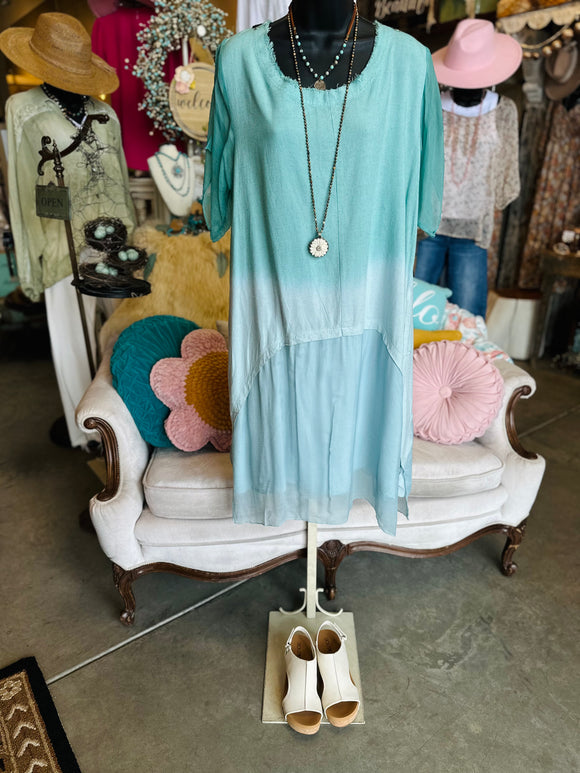 Turquoise Dip Dye Dress/Tunic