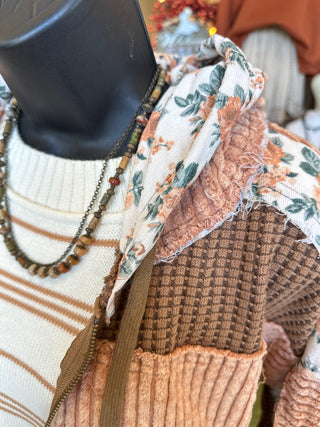 Brown or Marsala Patchwork Jacket with Hood