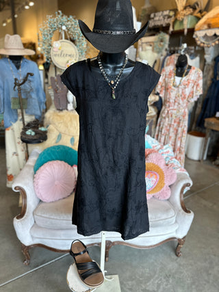 Linen Embroidery Mini Dress in Black or Khaki