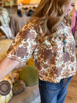 Brown Ivory Floral Sweater