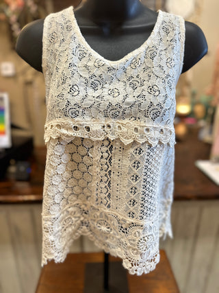 Natural Crochet Trim Tank Top
