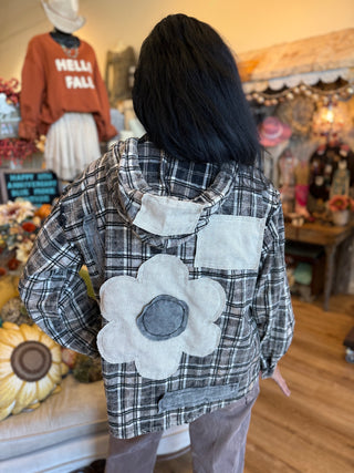 Black Plaid Patch Hoodie