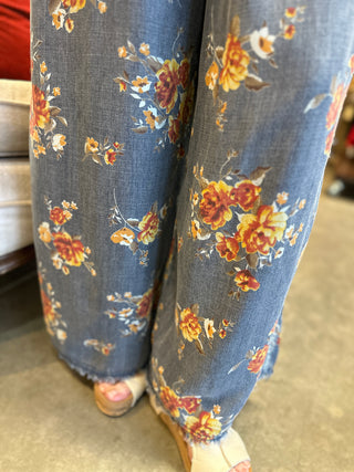 Floral Washed Denim Pant