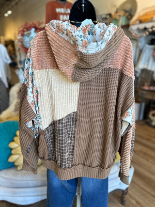 Brown or Marsala Patchwork Jacket with Hood