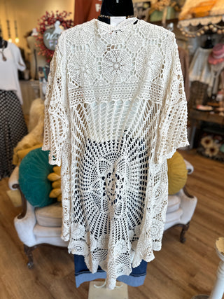 Crochet High Low Cardigan in Black, Brown and Natural