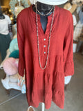 Tobacco or Terracotta  Linen Tiered Dress