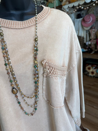 Clay Mineral Washed Contrasting Knit Top