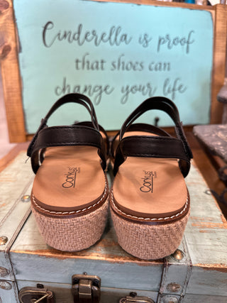 Corkys What About Now Wedge in Black or Cognac