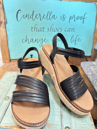 Corkys What About Now Wedge in Black or Cognac