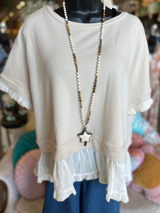 Natural Ruffle Layered Terry Top