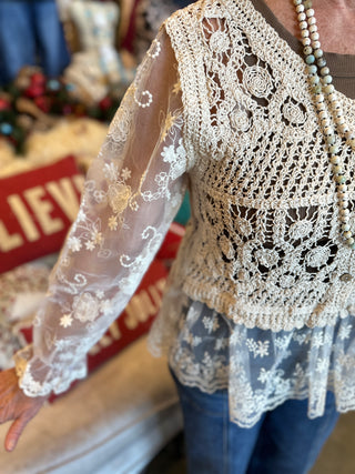 Black or Natural Crochet and Lace Cardi