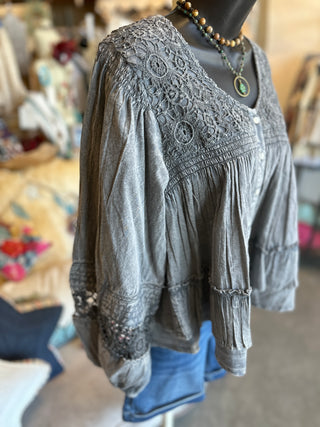 Charcoal Ruffled Layered Top by Pol