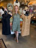 Linen Floral Print Dress in Black, Khaki or Camel
