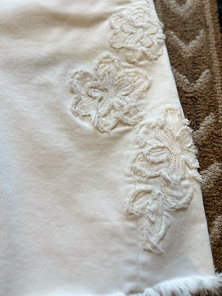 Risen Cream Floral Embroidered Bermuda Shorts