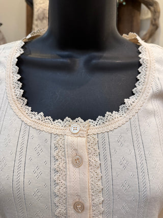 Cream Pointelle Knit Top