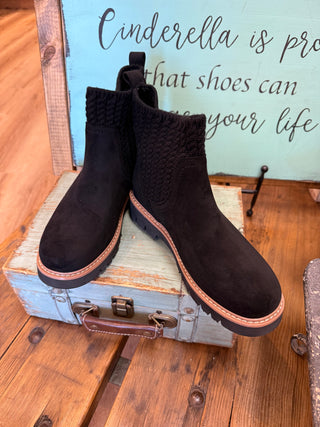 Corkys Keep Me Warm Bootie in Black, Ivory and Taupe