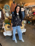 Black or Ecru Floral High Low Blouse