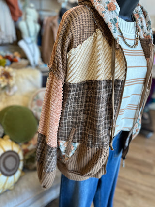 Brown or Marsala Patchwork Jacket with Hood