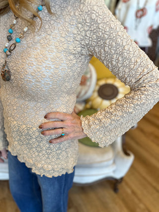 Tan Diagonal Lace Top