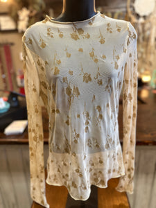 Plum, Teal or Latte Mesh Floral Top