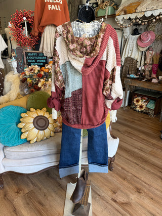 Brown or Marsala Patchwork Jacket with Hood