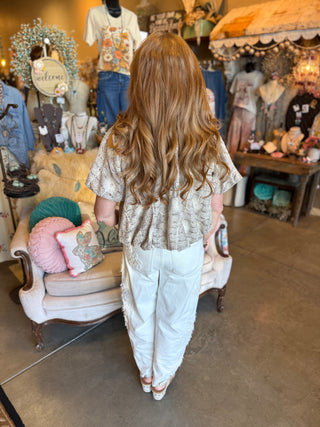 Taupe Flower Embroidered Blouse