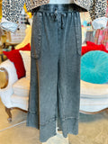 Black Terry Knit Wide Leg Pant