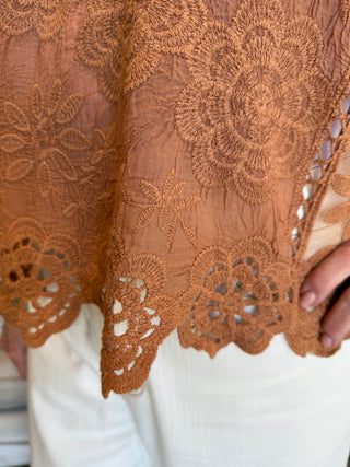 Pol Crochet Trim Top in Camel