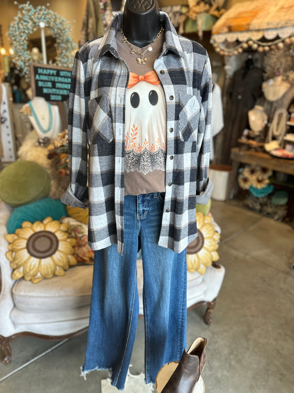 Navy, Brown and Cream Plaid Flannel
