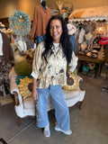 Black or Ecru Floral High Low Blouse