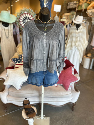 Charcoal Ruffled Layered Top by Pol