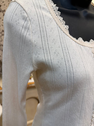 Cream Pointelle Knit Top