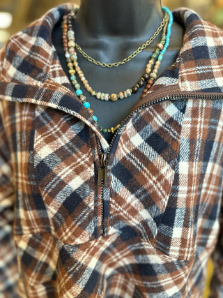 Chestnut Plaid Half Zip