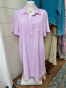 Black or Pink Mineral Washed Tencil Shirt Dress