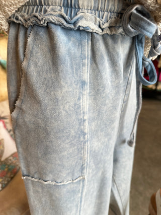 Washed Denim Terry Knit Pant