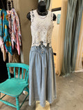 Drawstring Button Wide Leg Jean