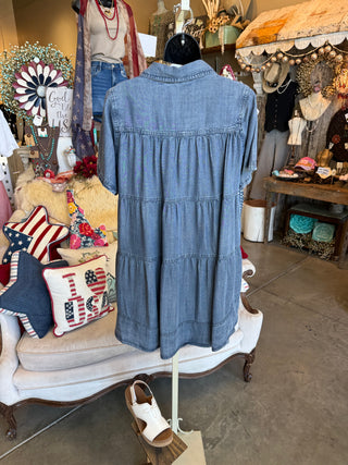 Denim Back Tiered Dress