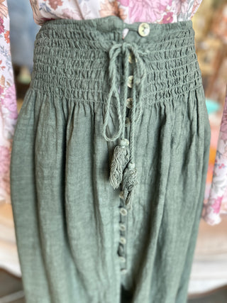 Linen Tie Waist Skirt in Camel, Olive or Brown