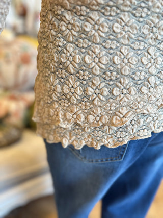 Tan Diagonal Lace Top