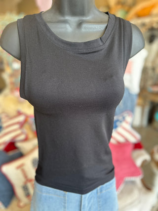 Zenana Seamless Cropped Tank Top in Mocha, Black, Beige and White