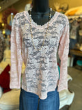 A Rare Bird Lace Top in Tan, Mint, White and Pink