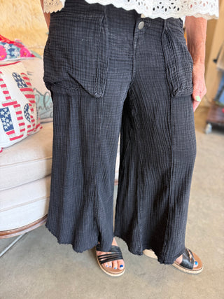 Black Gauze Wide Leg Pant
