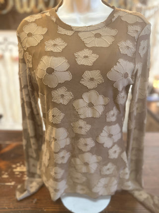 Brown Jacquard Long Sleeve Top
