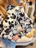 Brown  or Black Floral Print Crinkle Blouse